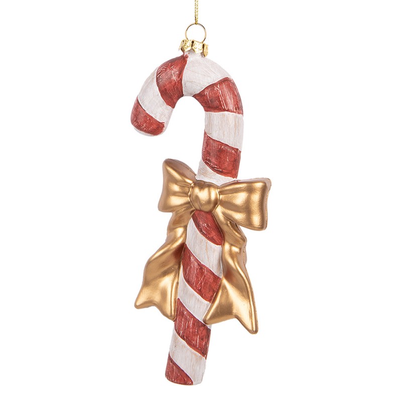Weihnachtsanhänger Zuckerstange Goldschleife Metallkrönchen Rot Weiß 8x3x18 cm von Clayre & Eef (66084)