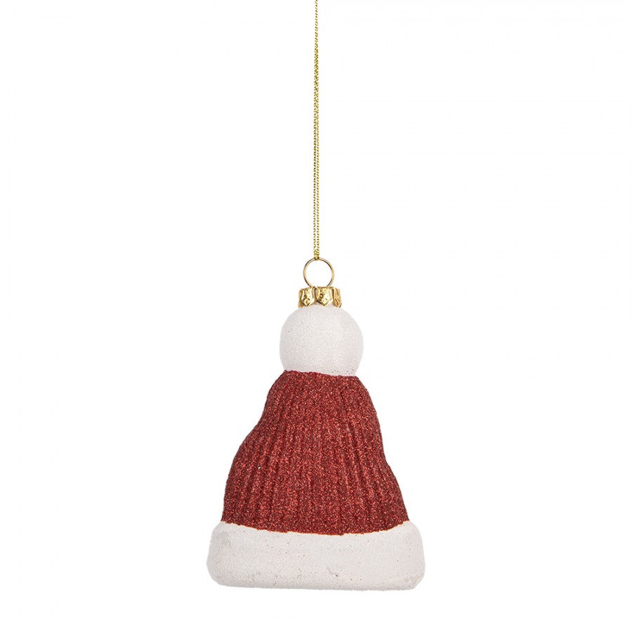 Clayre & Eef Christbaumanhänger „Weihnachtsmütze“ aus Kunststoff in Rot-Weiß, 7x4x10 cm (66089)