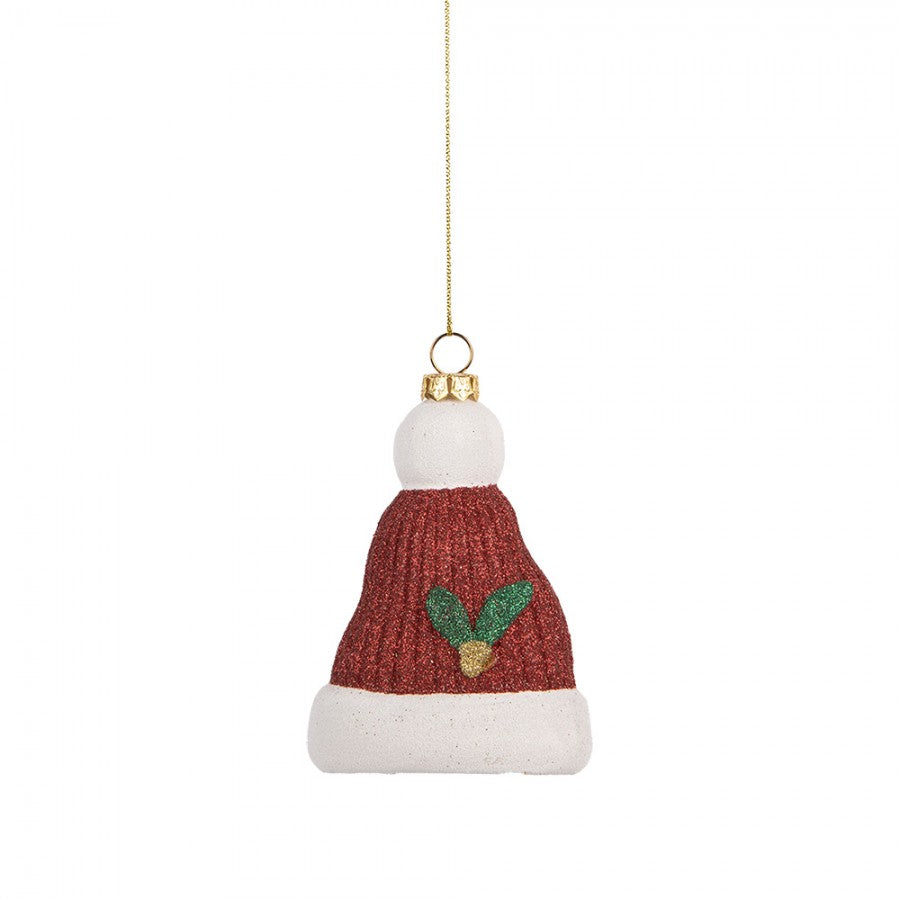 Clayre & Eef Christbaumanhänger „Weihnachtsmütze“ aus Kunststoff in Rot-Weiß, 7x4x10 cm (66089)