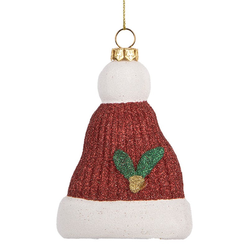Clayre & Eef Christbaumanhänger „Weihnachtsmütze“ aus Kunststoff in Rot-Weiß, 7x4x10 cm (66089)