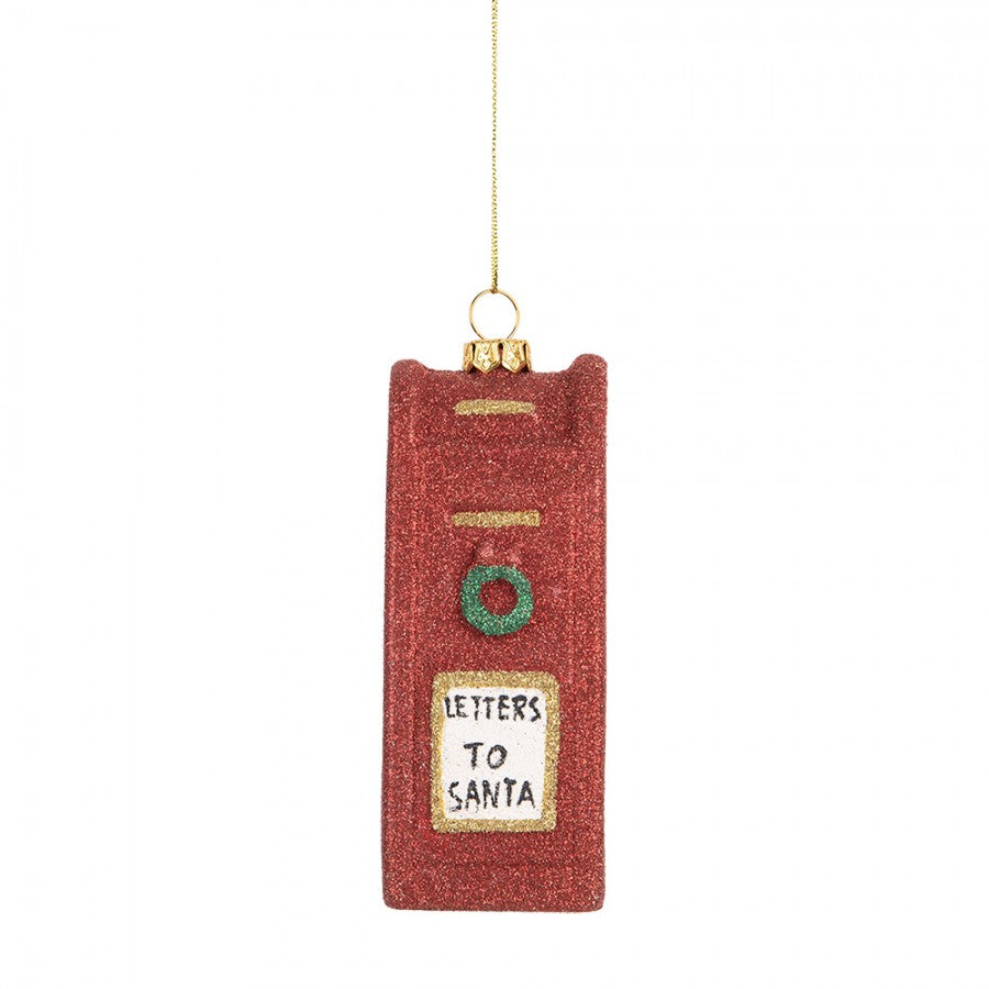 Glitzer-Weihnachtsanhänger Briefkasten Letters to Santa Rot-Gold 5x4x11 cm von Clayre & Eef (66091)