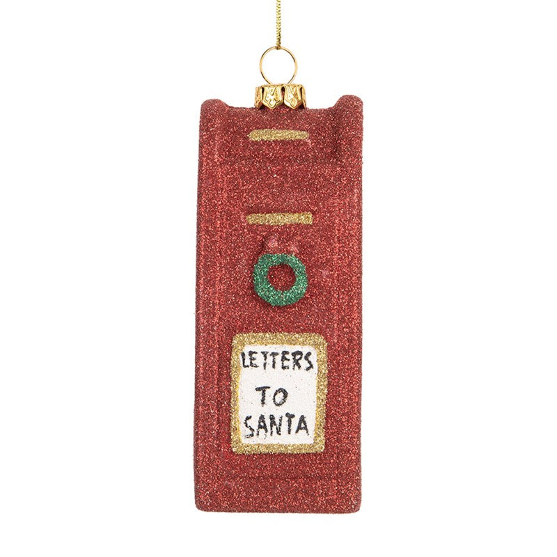 Glitzer-Weihnachtsanhänger Briefkasten Letters to Santa Rot-Gold 5x4x11 cm von Clayre & Eef (66091)