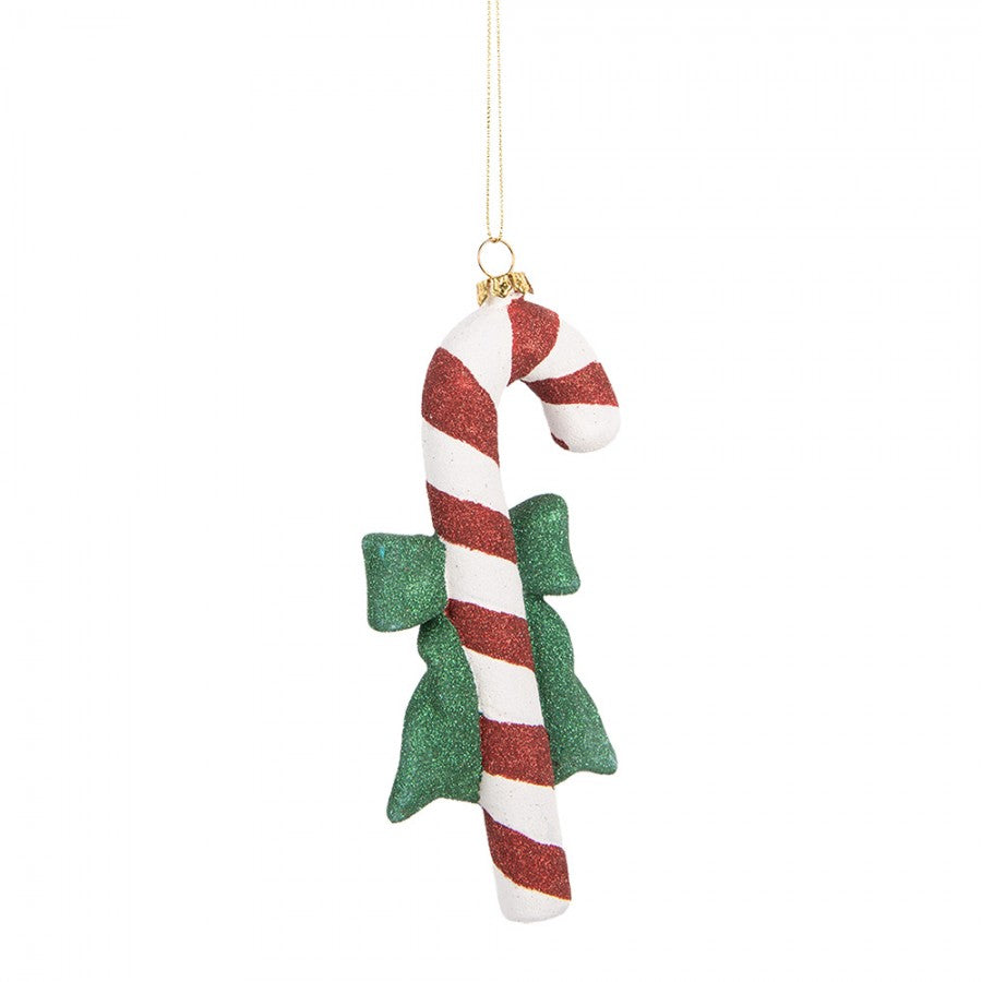 Weihnachtsanhänger Zuckerstange grüne Schleife Metallkrönchen Rot Weiß 8x3x17 cm von Clayre & Eef (66093)