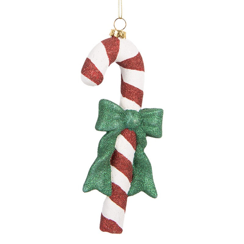 Weihnachtsanhänger Zuckerstange grüne Schleife Metallkrönchen Rot Weiß 8x3x17 cm von Clayre & Eef (66093)