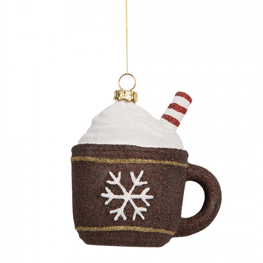 Christbaumanhänger Kaffeetasse Cosy Christmas Braun-Weiß 9x7x10 cm von Clayre & Eef (66096)