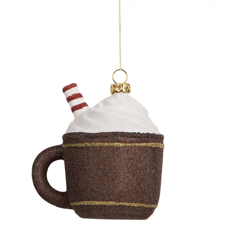 Christbaumanhänger Kaffeetasse Cosy Christmas Braun-Weiß 9x7x10 cm von Clayre & Eef (66096)