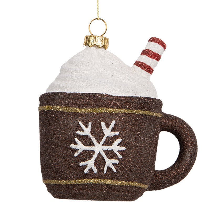 Christbaumanhänger Kaffeetasse Cosy Christmas Braun-Weiß 9x7x10 cm von Clayre & Eef (66096)