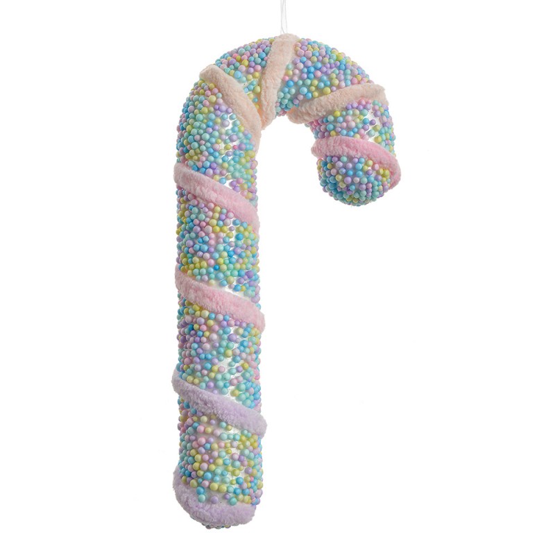 Weihnachtsanhänger Zuckerstange Pastell Zuckerperlen Plüschband Rosa 10x4x20 cm von Clayre & Eef (66101S)