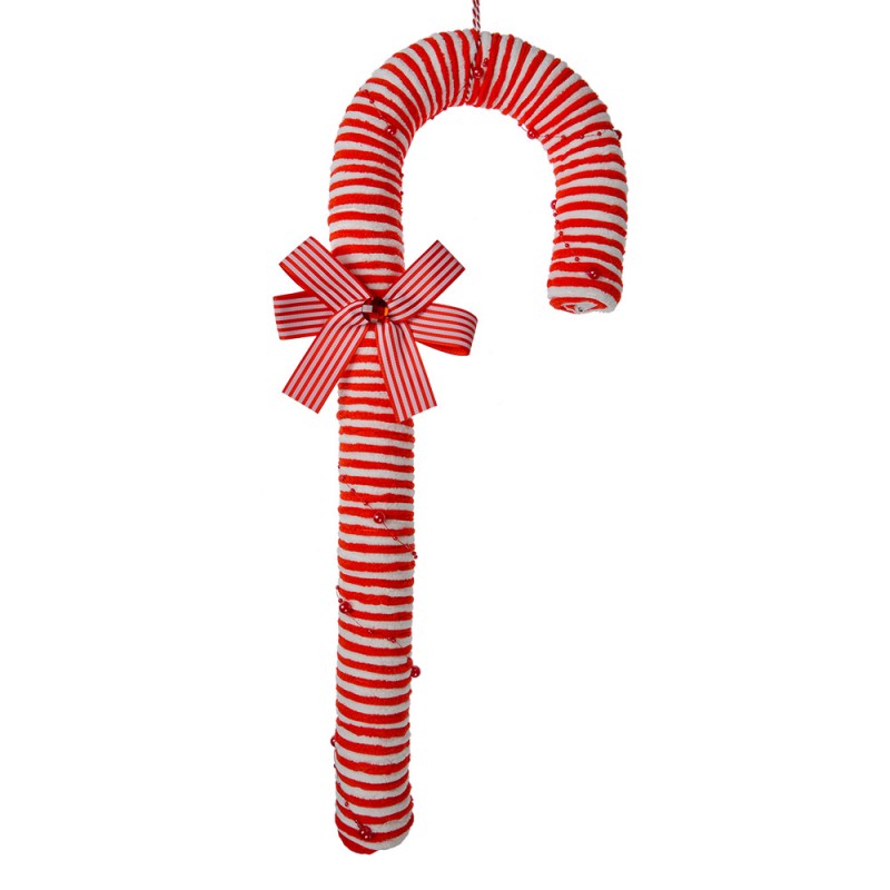 Weihnachtsdekoration Zuckerstange XXL Schleife Schmuckstein Rot Weiß 17x5x56 cm von Clayre & Eef (66102L)