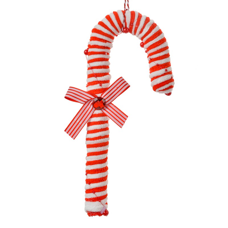 Weihnachtsanhänger Zuckerstange Schleife Schmuckstein Rot Weiß 10x3x26 cm von Clayre & Eef (66102S)