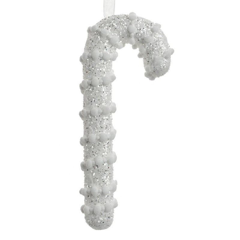 Weihnachtsanhänger Zuckerstange Glitzer Pompons Weiß 8x3x17 cm von Clayre & Eef (66104)