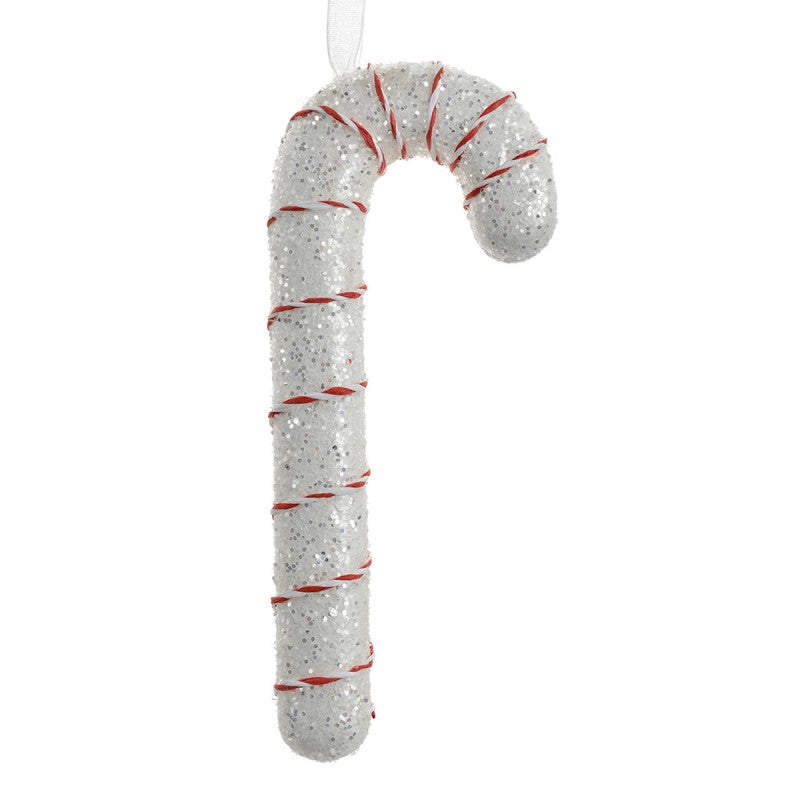 Weihnachtsanhänger Zuckerstange Glitzer Rot-Weiß Kordel 8x3x17 cm von Clayre & Eef (66105)