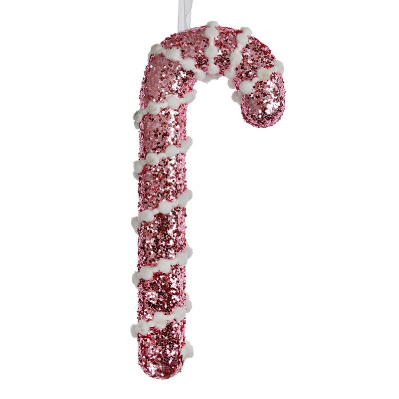 Weihnachtsanhänger Zuckerstange Glitzer Pompons Rosa 8x3x17 cm von Clayre & Eef (66106)