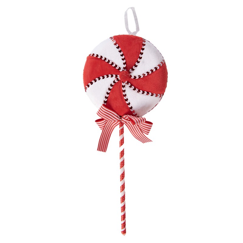 Weihnachtsanhänger Lollypop Lutscher Samt Pailletten Candy Cane Rot Weiß 17x6x41 cm von Clayre & Eef (66108)