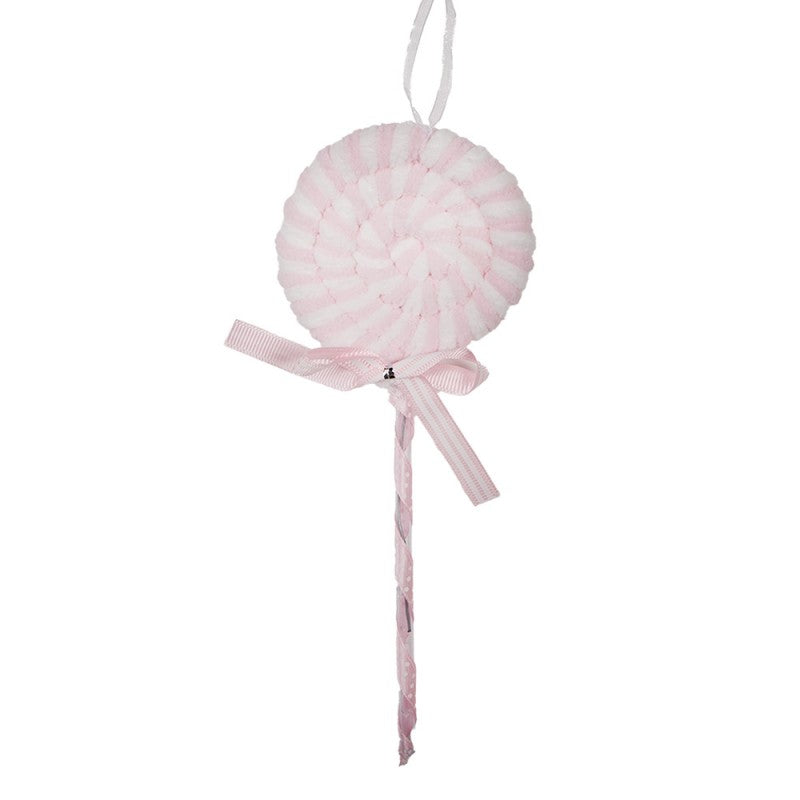 Weihnachtsanhänger Lollypop Lutscher Candy Swirl Chenille Schleife Rosa Weiß 9x2x25 cm von Clayre & Eef (66114P)