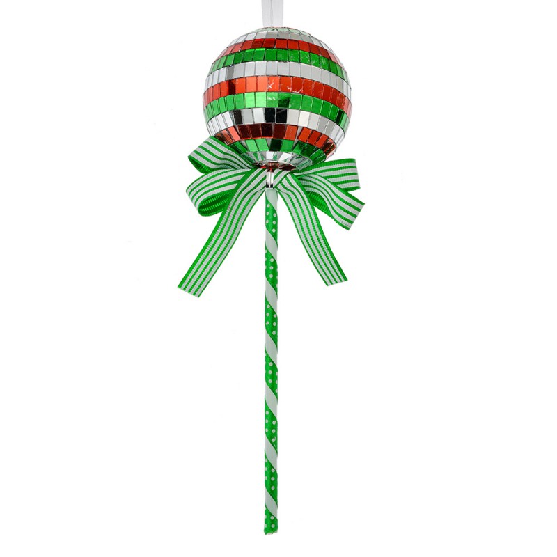 Weihnachtsanhänger Lollypop Lutscher Spiegel-Discokugel Grün Rot Silber Ø 9x25 cm von Clayre & Eef (66115GR)