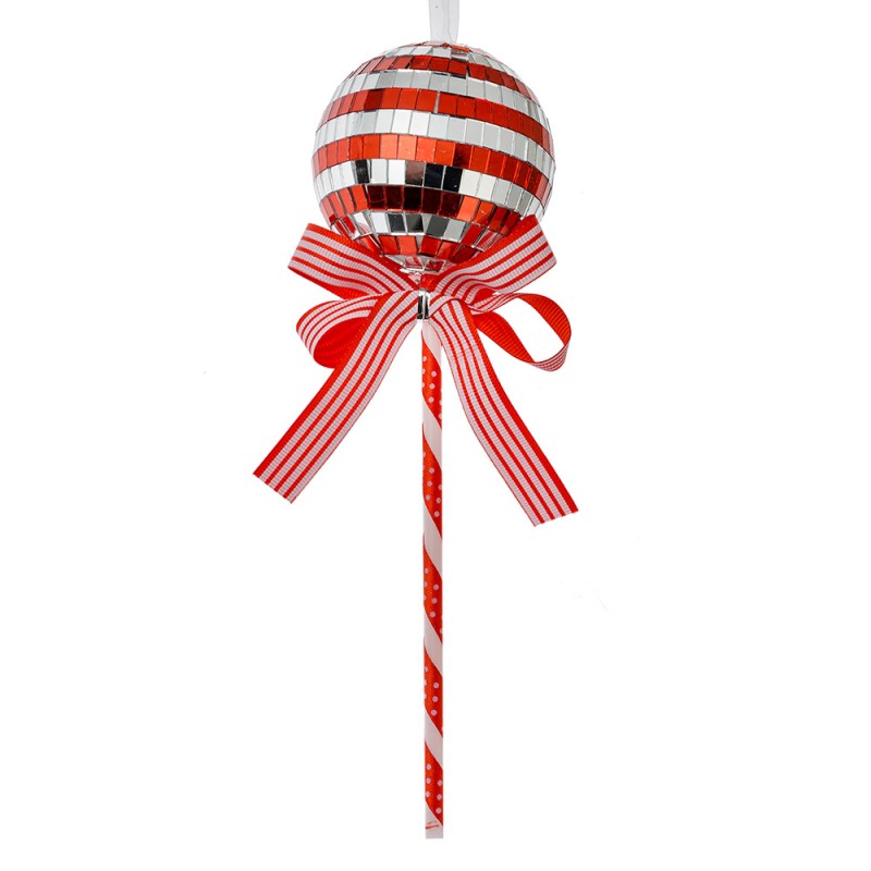 Weihnachtsanhänger Lollypop Lutscher Spiegel-Discokugel Rot Silber Ø 9x25 cm von Clayre & Eef (66115R)
