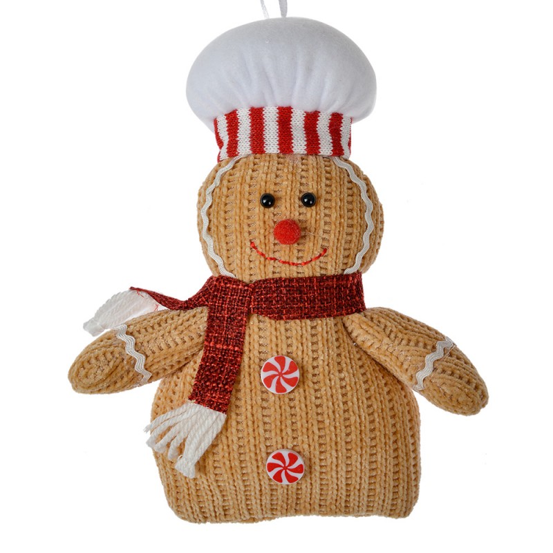 Weihnachtsanhänger Pfefferkuchenmann Strick Plüsch Mütze Beige Rot 15x4x21 cm von Clayre & Eef (66117)