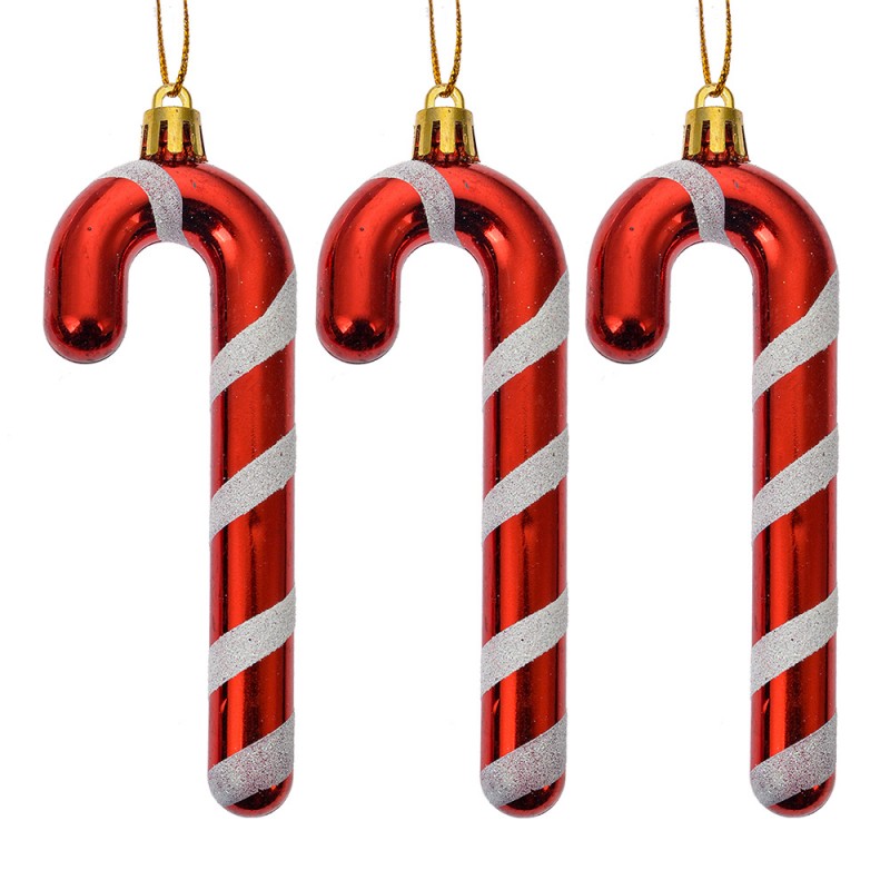 Weihnachtsanhänger Zuckerstange 3er Set Rot Weiß 4x1x13 cm von Clayre & Eef (66118)