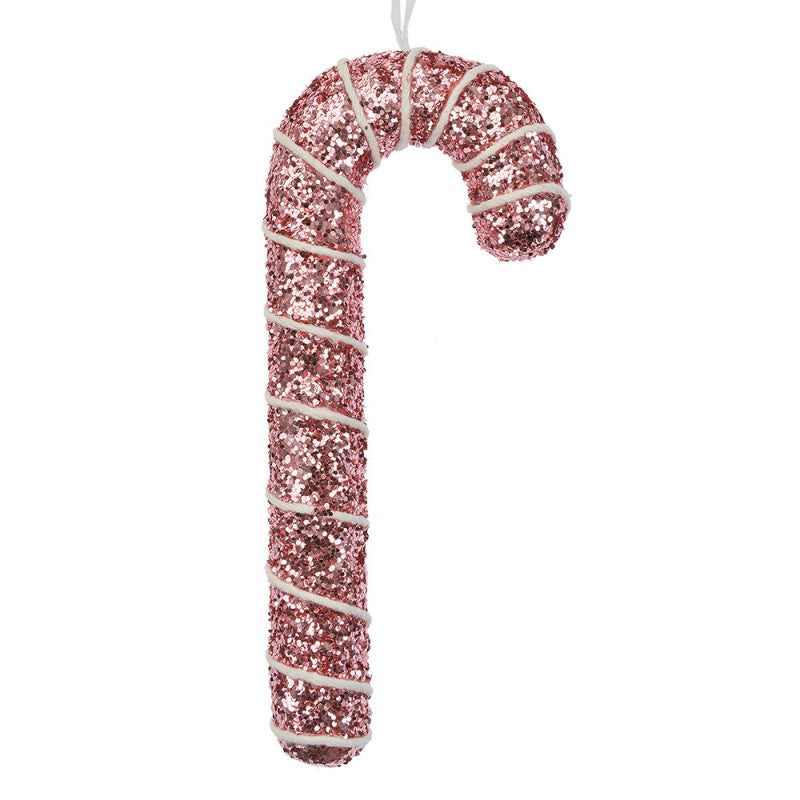 Weihnachtsanhänger Zuckerstange Glitzer weiße Kordel Rosa 7x2x17 cm von Clayre & Eef (66179)
