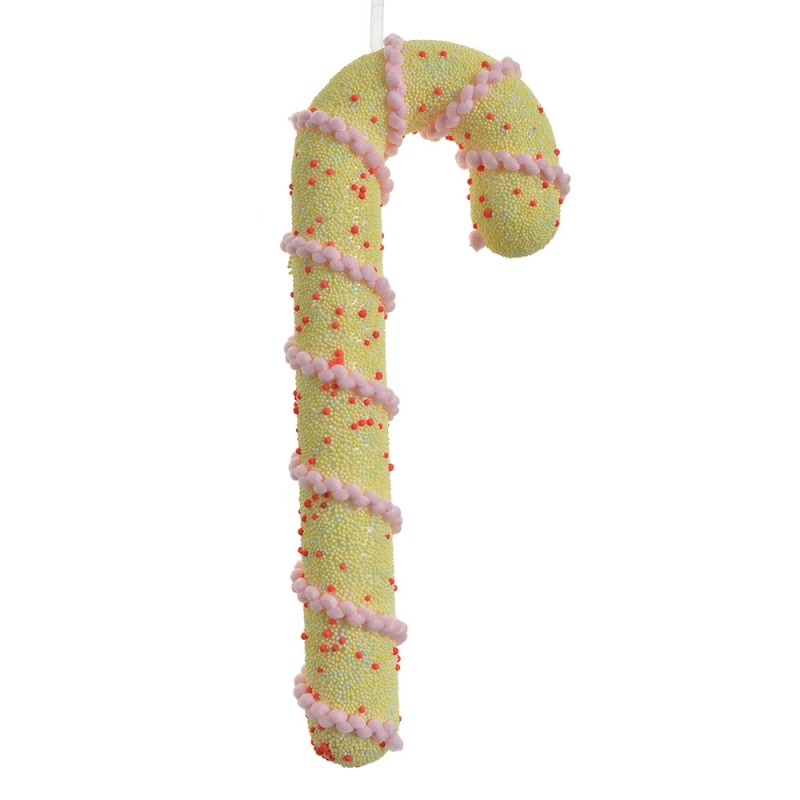 Weihnachtsanhänger Zuckerstange Pompons Perlen Pastell Gelb Rosa 10x3x26 cm von Clayre & Eef (66180)