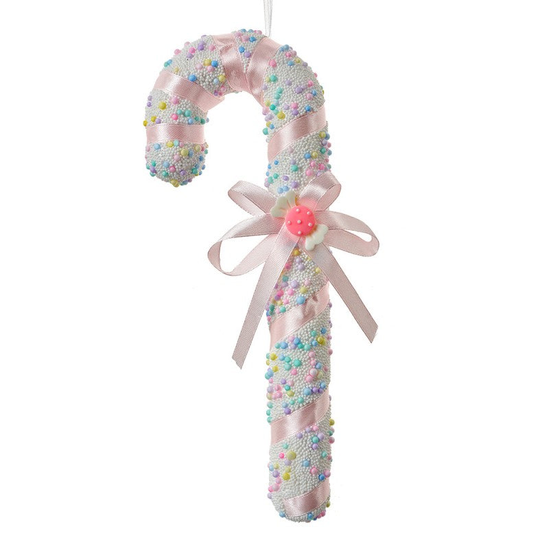 Weihnachtsanhänger Zuckerstange Perlen Schleife Bonbon Weiß Rosa 10x3x26 cm von Clayre & Eef (66182)
