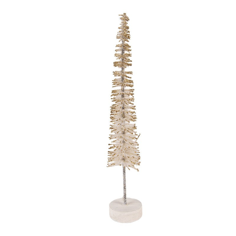 Deko-Weihnachtsbaum Bottlebrush mit Holzfuß & Glitzer Beige Ø 5x25 cm von Clayre & Eef (66315BE)