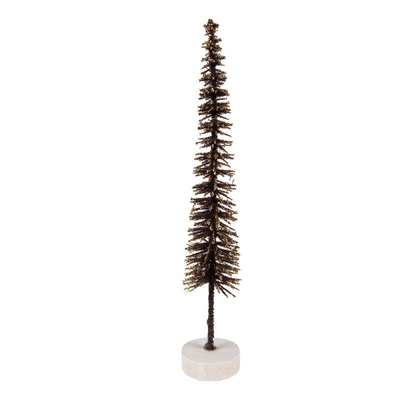 Deko-Weihnachtsbaum Bottlebrush mit Holzfuß & Glitzer Schokobraun Ø 5x25 cm von Clayre & Eef (66315CH)