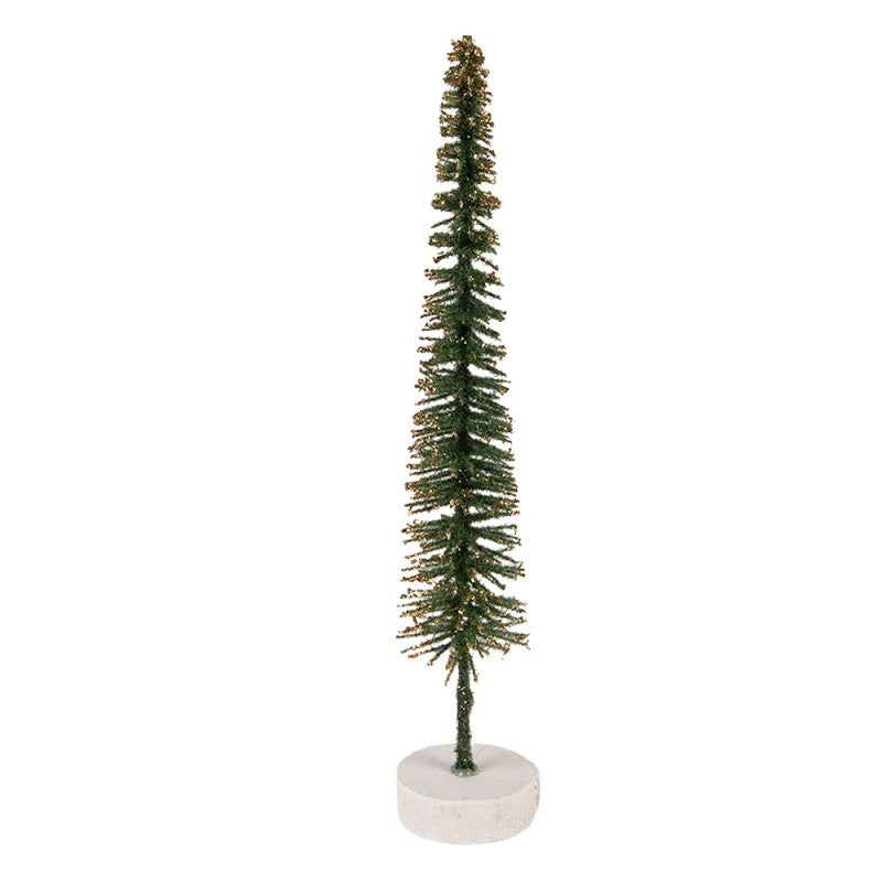 Deko-Weihnachtsbaum Bottlebrush mit Holzfuß & Glitzer Grün Ø 5x25 cm von Clayre & Eef (66315GR)