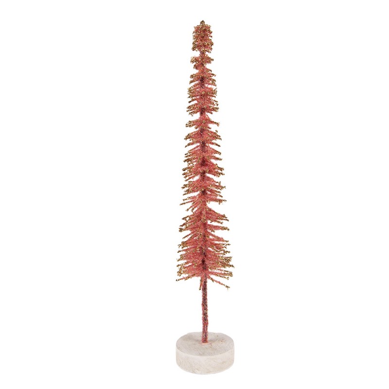 Deko-Weihnachtsbaum Bottlebrush mit Holzfuß & Glitzer Rosa Ø 5x25 cm von Clayre & Eef (66315P)