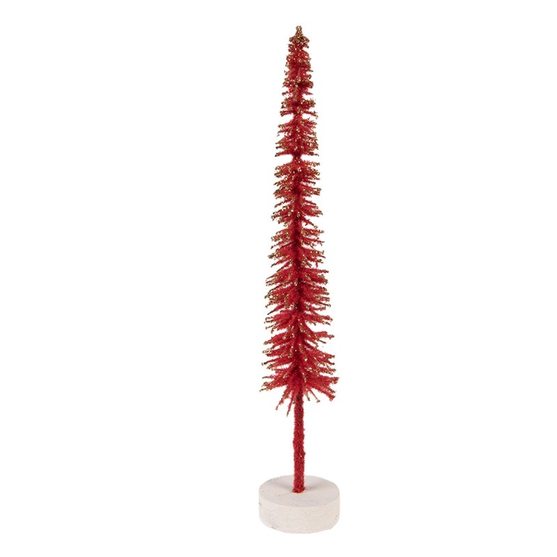 Deko-Weihnachtsbaum Bottlebrush mit Holzfuß & Glitzer Rot Ø 5x25 cm von Clayre & Eef (66315R)