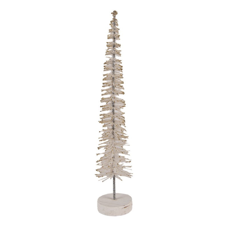 Deko-Weihnachtsbaum Bottlebrush mit Holzfuß & Glitzer Beige Ø 6x30 cm von Clayre & Eef (66316BE)