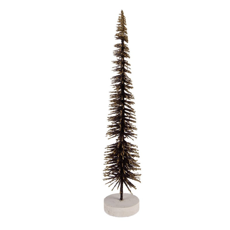 Deko-Weihnachtsbaum Bottlebrush mit Holzfuß & Glitzer Schokobraun Ø 6x30 cm von Clayre & Eef (66316CH)