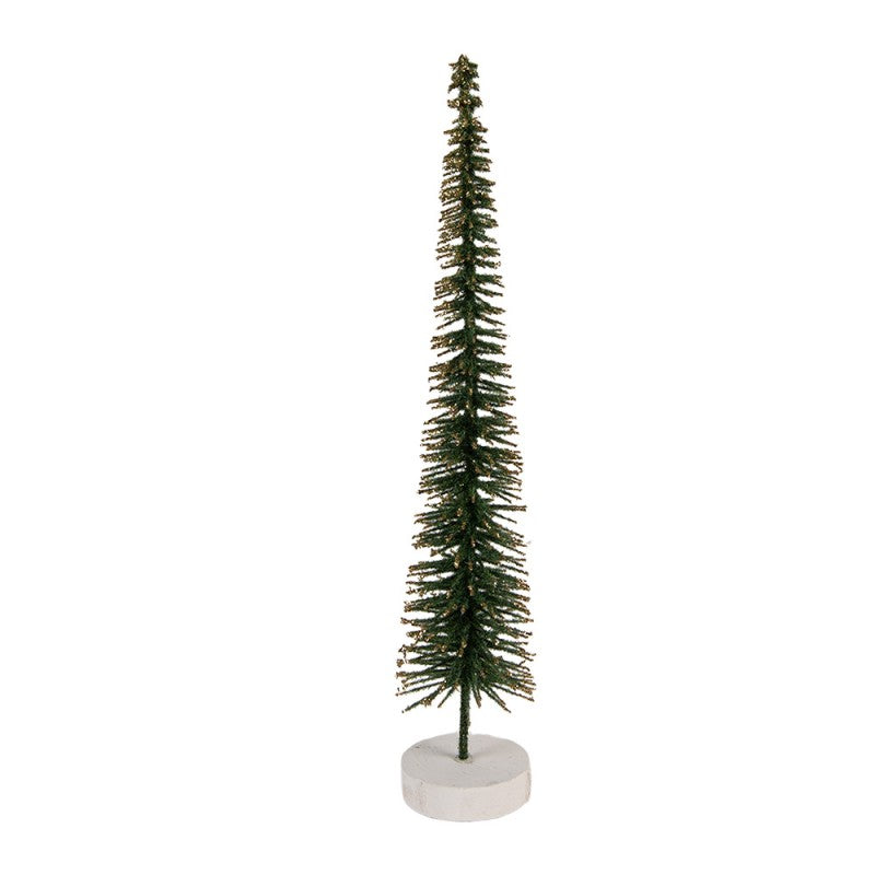 Deko-Weihnachtsbaum Bottlebrush mit Holzfuß & Glitzer Grün Ø 6x30 cm von Clayre & Eef (66316GR)