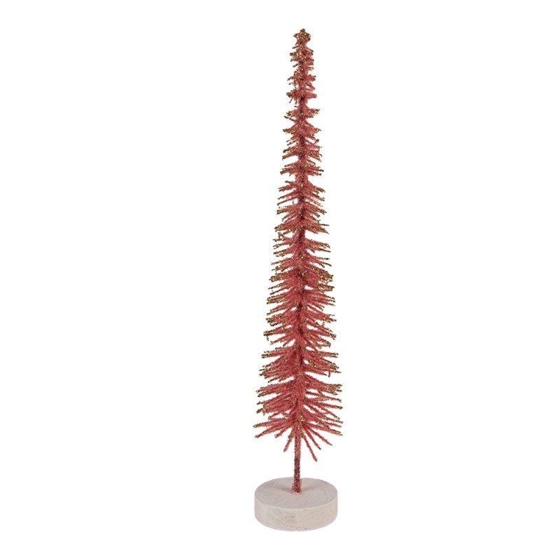 Deko-Weihnachtsbaum Bottlebrush mit Holzfuß & Glitzer Rosa Ø 6x30 cm von Clayre & Eef (66316P)