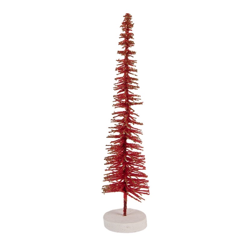 Deko-Weihnachtsbaum Bottlebrush mit Holzfuß & Glitzer Rot Ø 6x30 cm von Clayre & Eef (66316R)