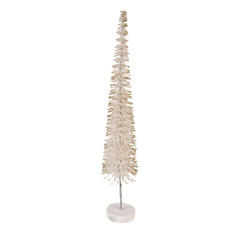 Deko-Weihnachtsbaum Bottlebrush mit Holzfuß & Glitzer Beige Ø 8x40 cm von Clayre & Eef (66317BE)