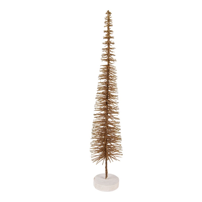 Deko-Weihnachtsbaum Bottlebrush mit Holzfuß & Glitzer Braun Ø 8x40 cm von Clayre & Eef (66317BR)