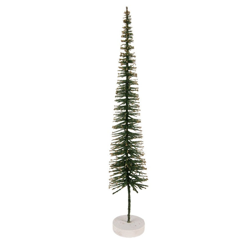 Deko-Weihnachtsbaum Bottlebrush mit Holzfuß & Glitzer Grün Ø 8x40 cm von Clayre & Eef (66317GR)