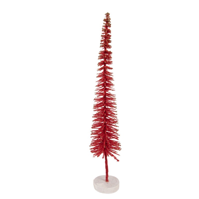 Deko-Weihnachtsbaum Bottlebrush mit Holzfuß & Glitzer Rot Ø 8x40 cm von Clayre & Eef (66317R)
