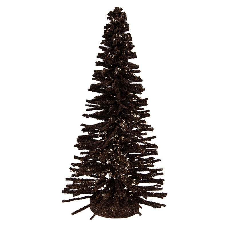 Deko-Weihnachtsbaum Bottlebrush mit Holzfuß & Glitzer Schokobraun Ø 14x25 cm von Clayre & Eef (66318CH)