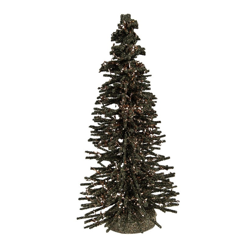 Deko-Weihnachtsbaum Bottlebrush mit Holzfuß & Glitzer Grün Ø 14x25 cm von Clayre & Eef (66318GR)