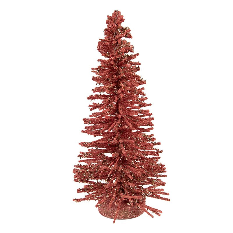 Deko-Weihnachtsbaum Bottlebrush mit Holzfuß & Glitzer Rosa Ø 14x25 cm von Clayre & Eef (66318P)