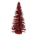 Deko-Weihnachtsbaum Bottlebrush mit Holzfuß & Glitzer Rot Ø 14x25 cm von Clayre & Eef (66318R)