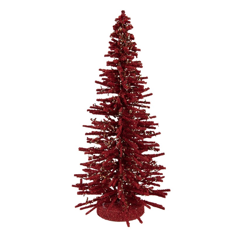 Deko-Weihnachtsbaum Bottlebrush mit Holzfuß & Glitzer Rot Ø 14x25 cm von Clayre & Eef (66318R)