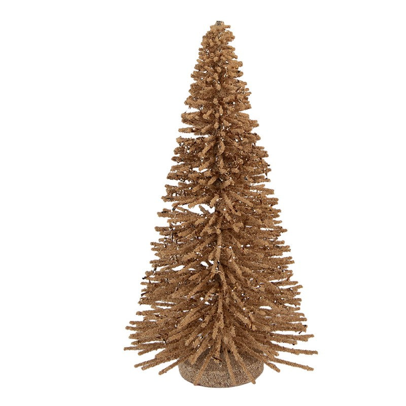 Deko-Weihnachtsbaum Bottlebrush mit Holzfuß & Glitzer Beige Ø 17x30 cm von Clayre & Eef (66319BE)