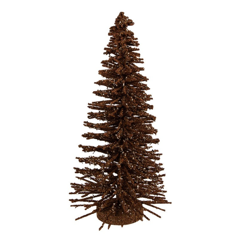 Deko-Weihnachtsbaum Bottlebrush mit Holzfuß & Glitzer Braun Ø 17x30 cm von Clayre & Eef (66319BR)