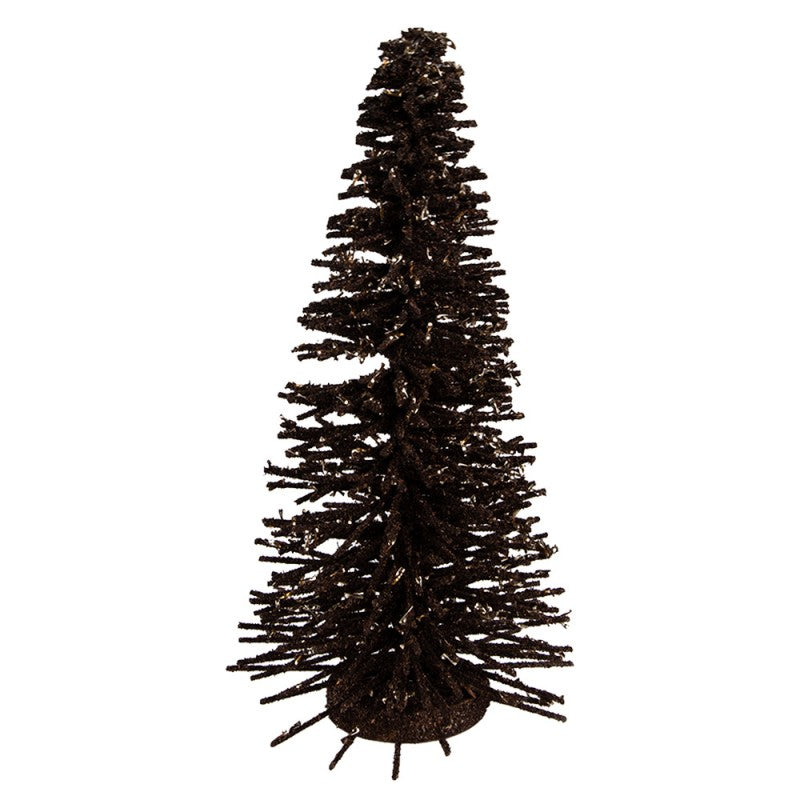 Deko-Weihnachtsbaum Bottlebrush mit Holzfuß & Glitzer Schokobraun Ø 17x30 cm von Clayre & Eef (66319CH)