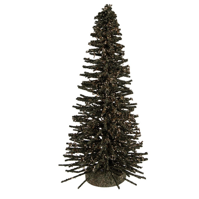 Deko-Weihnachtsbaum Bottlebrush mit Holzfuß & Glitzer Grün Ø 17x30 cm von Clayre & Eef (66319GR)