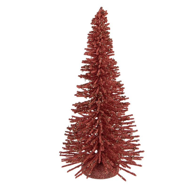Deko-Weihnachtsbaum Bottlebrush mit Holzfuß & Glitzer Rosa Ø 17x30 cm von Clayre & Eef (66319P)